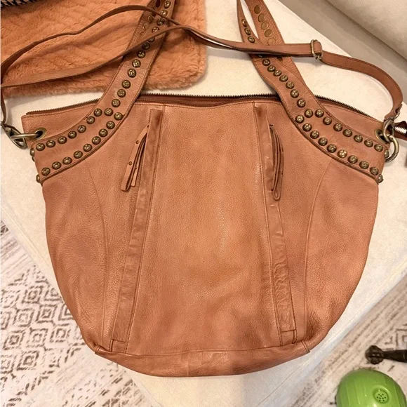 Free People Salone Studded cognac Leather Tote Bag no longer sold. - Picture 3 of 9